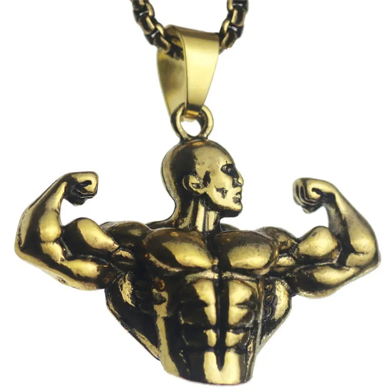 Bodybuilding Muscle Man Statue Pendant Necklace