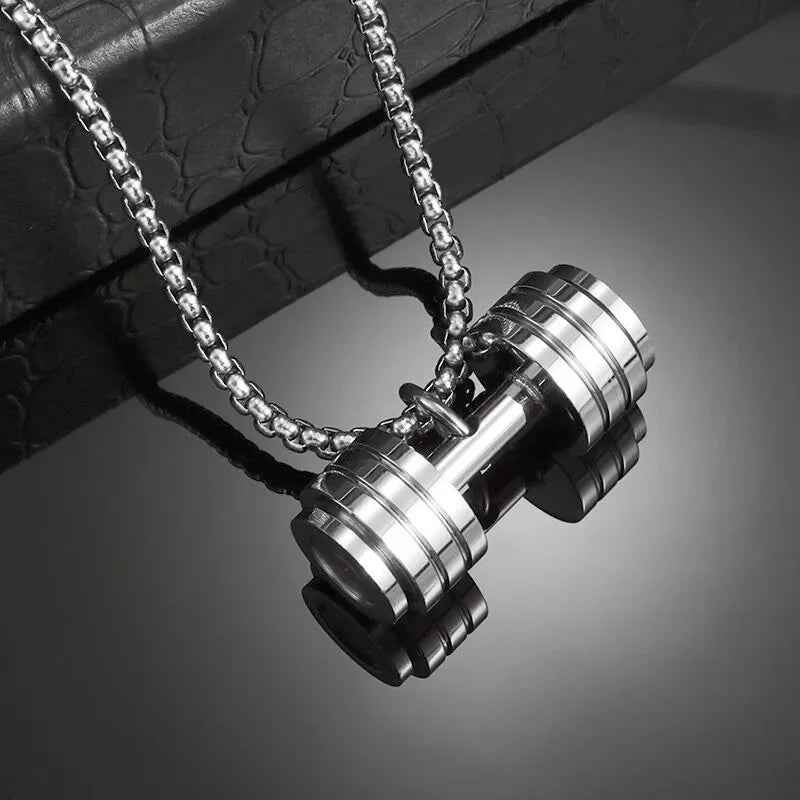 Stainless Steel Barbell Dumbbell Pendant Necklace