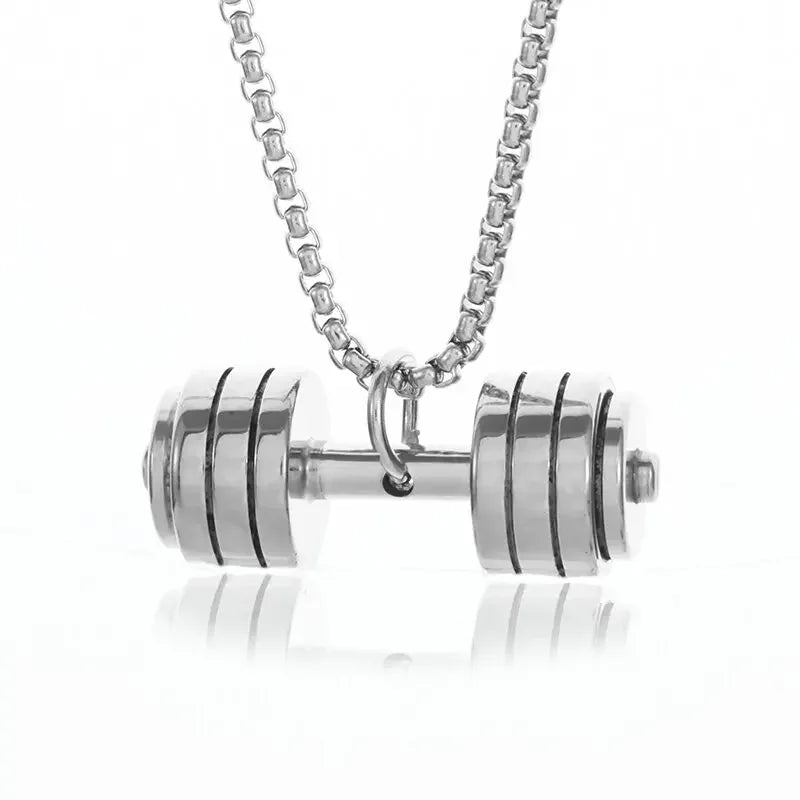 Stainless Steel Barbell Dumbbell Pendant Necklace