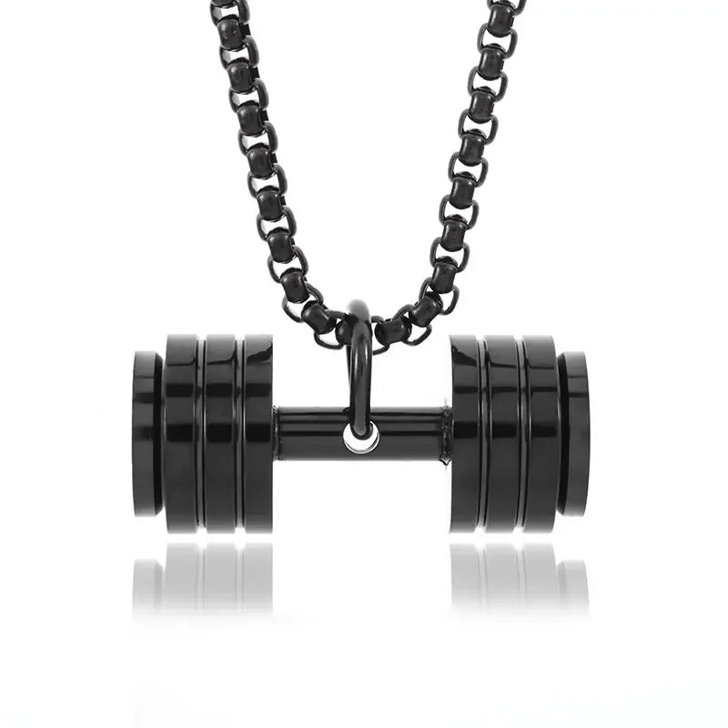 Stainless Steel Barbell Dumbbell Pendant Necklace