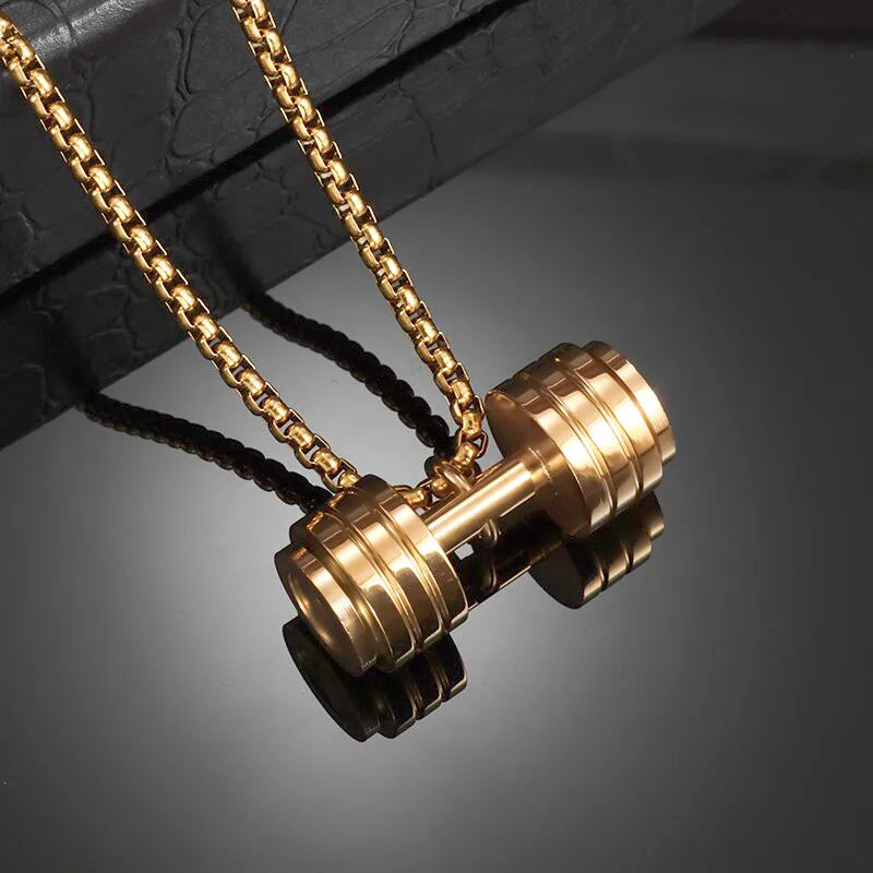 Stainless Steel Barbell Dumbbell Pendant Necklace