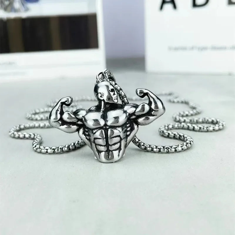 Bodybuilding Muscle Man Statue Pendant Necklace