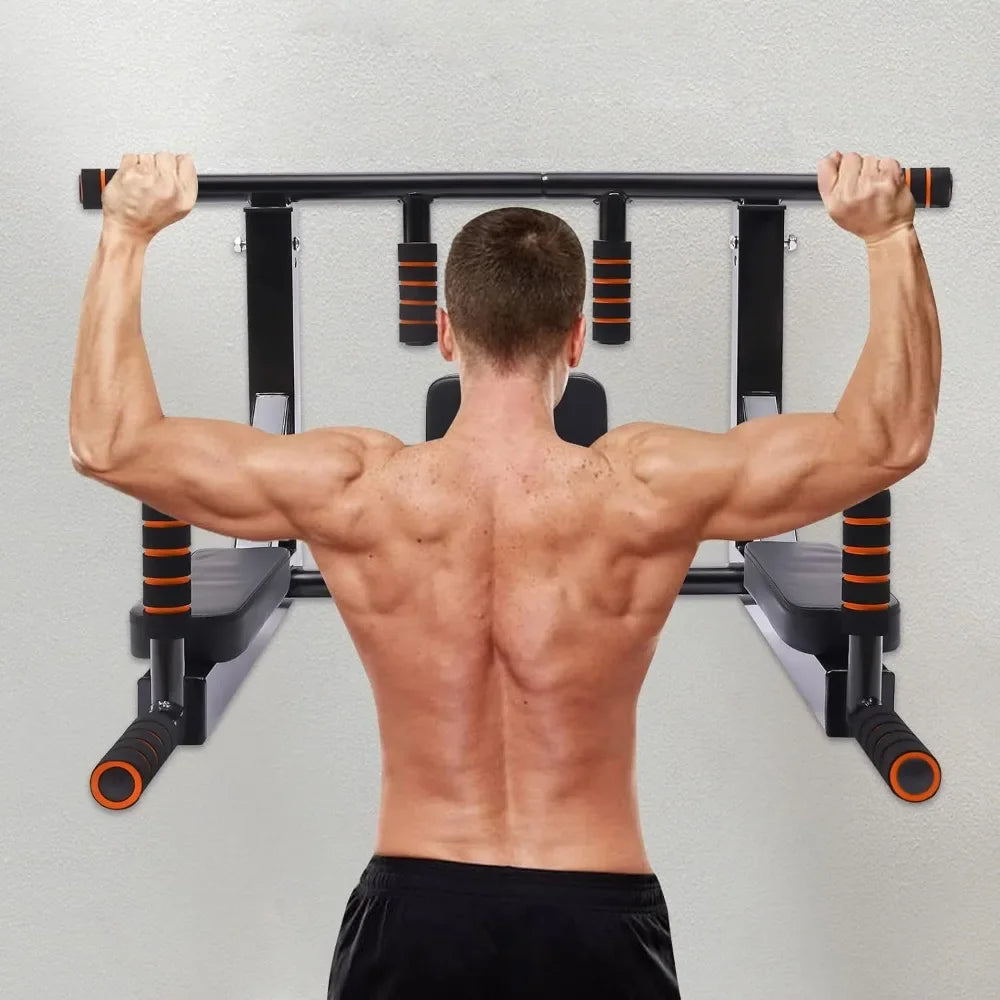 Multi-Grip Wall Mount Pull-Up Bar & Dip Station