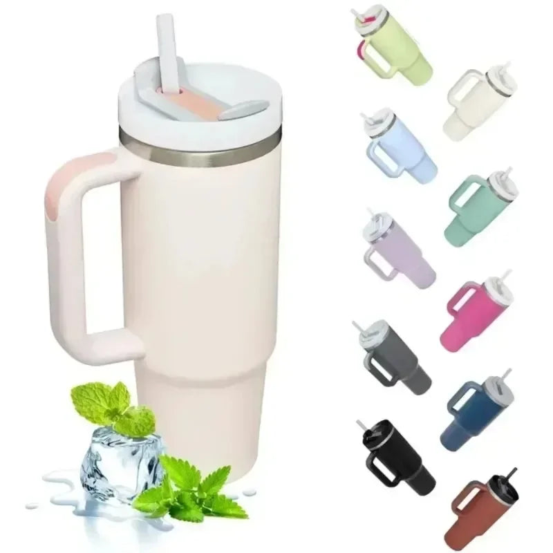 40oz Insulated Tumbler with Handle & Straw