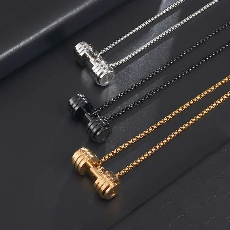 Stainless Steel Barbell Dumbbell Pendant Necklace