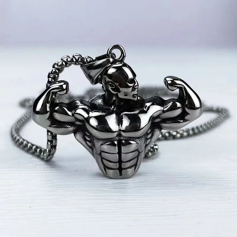 Bodybuilding Muscle Man Statue Pendant Necklace